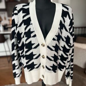 LOFT Black and White Houndstooth Women's Cardigan Size Medium
